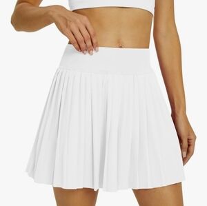 White Pleated Tennis Skirt S Athletic Skort Built-in Shorts Pockets Pickleball